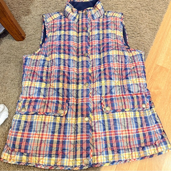 Talbots Diamond Quilted Plaid Vest Women’s Size S Full Zip Mock Beck Pockets - Picture 4 of 12